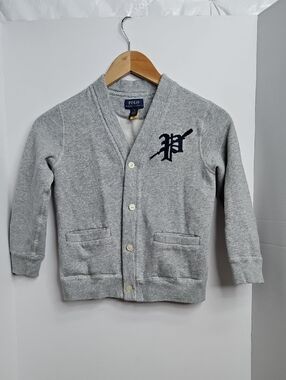Polo Ralph Lauren Rowing Logo Gray Fleece Cardigan Sz 6 Boys